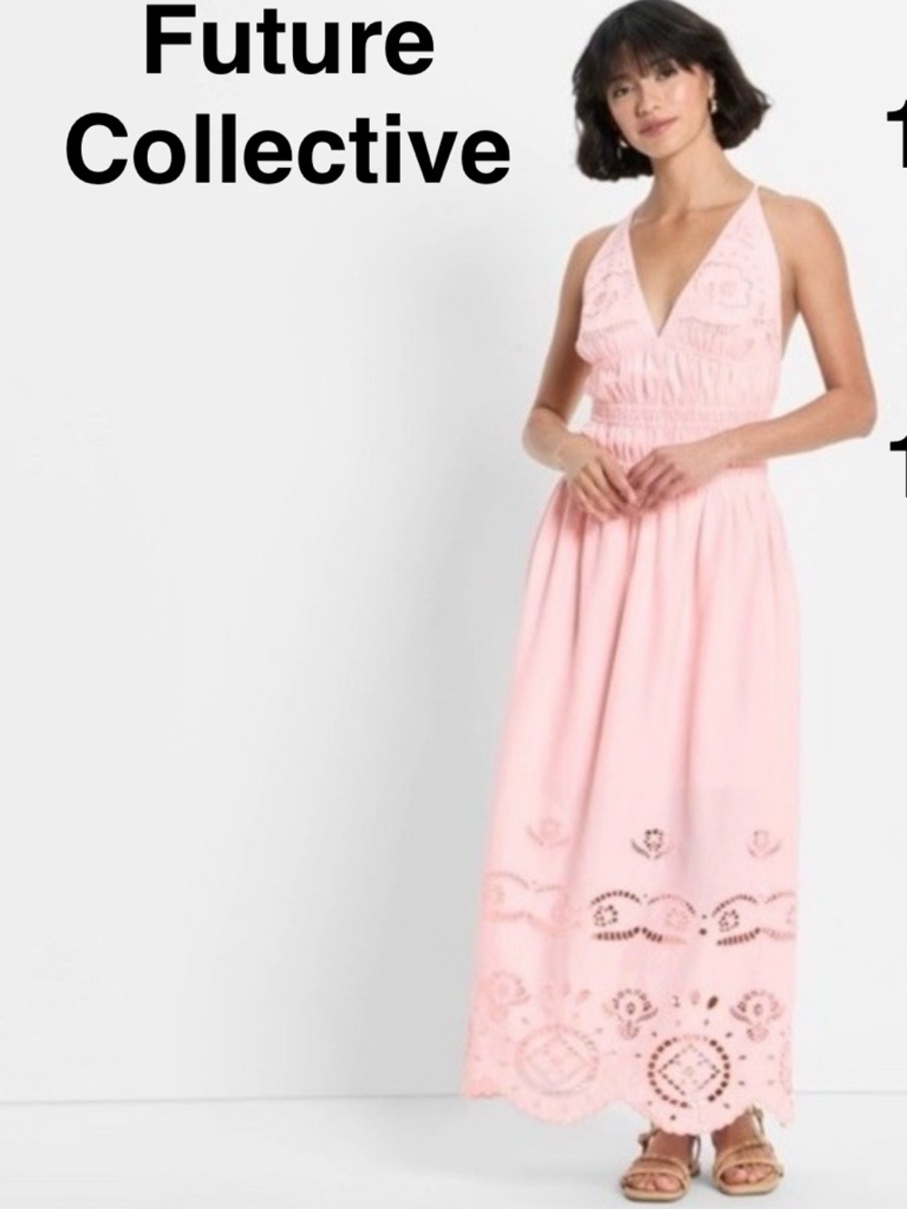 Future Collective Pink Eyelet Halter Maxi Dress